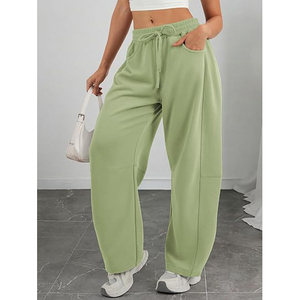 Pantalon de survêtement à ourlet ouvert pour femme, taille basse, cordon de serrage, poche plaquée avant, en molleton, coupe large, décontracté et ample - Product Image 5