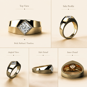 1 CTW Princess Cut Moissanite Diamond Signet <b>Ring</b> in Yellow Gold | Modern Geometric <b>Statement</b> <b>Ring</b> for Men - Product Image 4