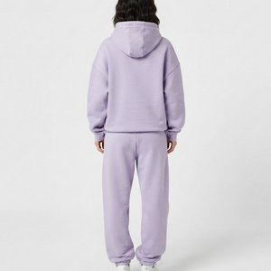 Ensemble survêtement molletonné décontracté pour femme, couleur lavande, avec logo flamme imprimé, coupe ample, sweat à capuche et pantalon de survêtement long, 2 pièces - Product Image 6
