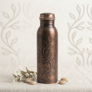 Reusable Water <b>Drinking</b> <b>Copper</b> <b>Bottle</b> Dark Color Embossed Drinkware Pure <b>Copper</b> Water <b>Bottle</b> for Health Benefits - Product Image 3
