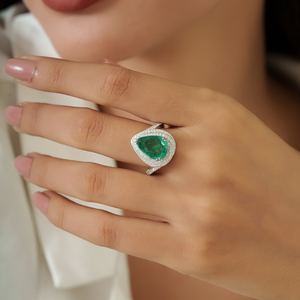 Gorgeous Luxury 3.74 Ct. Zambian Emerald & Diamond Double Prong Set Gemstone <b>Statement</b> Wedding <b>Ring</b> 18K White Gold Jewelry - Product Image 4