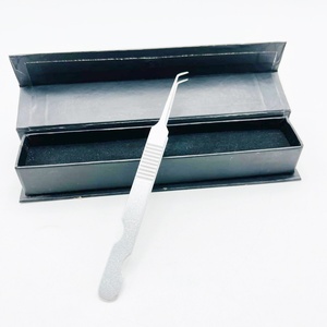 Pinzas de pestañas de precisión de acero inoxidable sólido profesional 45 grados gris brillo Base corte hecho a mano volumen pestañas punta puntiaguda - Product Image 4