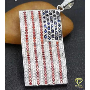 Pendentif drapeau américain serti de diamants moissanite, argent 925, bijoux hip hop - Product Image 1