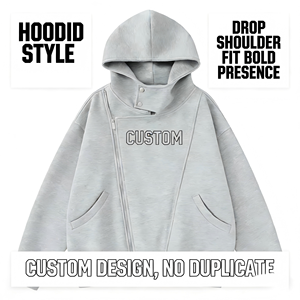 Sudadera con capucha y cremallera personalizada para hombre, oversize, gris claro, de algodón French Terry, casual, con efecto desgastado, estilo lavado - Product Image 4