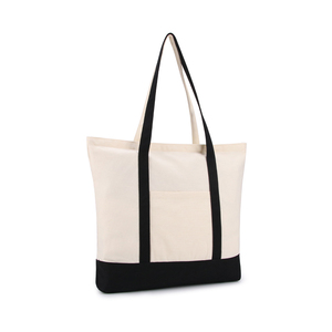 <b>Canvas</b> <b>Shopper</b> Tote Bag Cream with Black Trim Open Top Minimalist Style for Shopping All Seasons <b>Shopper</b> Tote Bag - Product Image 1