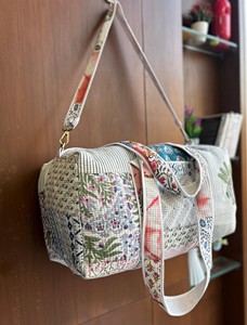 Luxury Block Printed Cotton Duffel <b>Bag</b> for Women Hand Luggage Washable Beach <b>Overnight</b> Travel Market Shopping Gift Zipper - Product Image 3