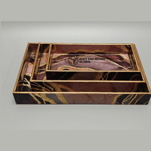 Geometrical Enamel Serving Tray Set of 3 – Decorative MDF & <b>Paper</b> Enamel Rectangular Nesting Trays for <b>Kitchen</b> & Home Decor - Product Image 6