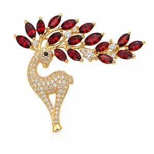 Broche de Ciervo Chapado en Oro de 18k con Circonita Cúbica Roja Marquise, Plata de Ley 925, Joyería Fina con Diseño Animal, Regalo de Navidad para Mujer - Product Image 5