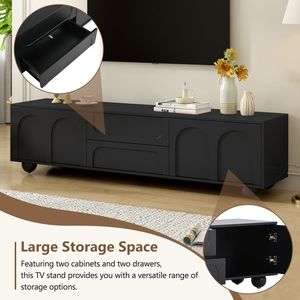 On Trend Cream Minimalist Media Console TV Stand with Arched Doors 2 Drawers <b>Rebound</b> Device for TVs up to 75" - Product Image 5