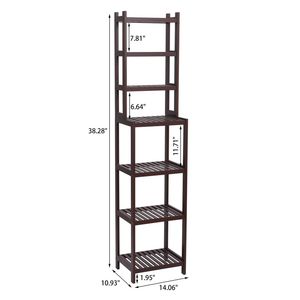 Scaffale da Bagno RT 100% Bambù Marrone Scuro 72x43.5x160.7cm con Ripiano Rimovibile a 7 Livelli Multifunzionale Installazione a Incasso - Product Image 6