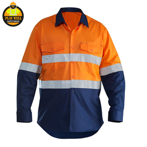 Cotton Construction Workwear Shirt Custom Logo Reflective Safety Clothes Hi Vis Work Shirts - Product Image 1