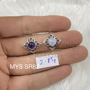 แหวนเงินแท้ 925 ประดับพลอยอเมทิสต์และมูนสโตนรูปดอกบัว ดีไซน์เรียงซ้อน สไตล์โบโฮ สวยหรู สำหรับผู้หญิง - Product Image 1