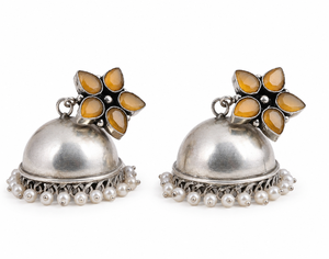 Wholesale <b>Oxidized</b> Silver Jhumka Earrings Onyx Stone Pearl Drop Ethnic Boho Jewelry for Women - Product Image 2