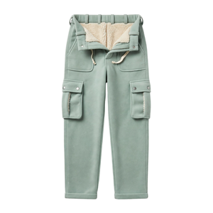 <b>Men's</b> Mint Green Sherpa <b>Lined</b> Heavyweight Cargo Joggers <b>Fleece</b> Pants Rivet Utility Pockets Drawstring Waist Winter Streetwear - Product Image 1