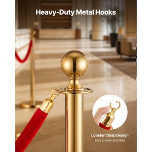 4 Corde in Velluto Rosso da 1,5 m con Ganci Dorati per Controllo Folla e Barriere - Attrezzature per Ristoranti e Hotel - Product Image 3