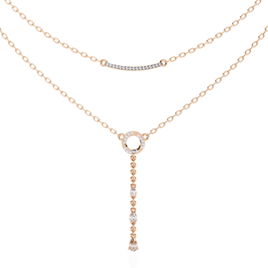 Collar en Y de Dos Piezas con Barra Sonriente y Gota de Pera en Oro Rosa de 10K, 14K y 18K - Product Image 2
