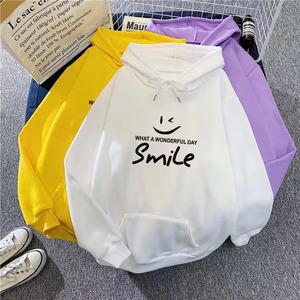 Sweat-shirt à capuche bleu clair pour femme avec imprimé sourire, décontracté, à manches longues, pour l'automne - Product Image 2