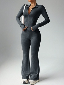 Hot Selling Custom Logo Women 2 Piece <b>Flare</b> <b>Leggings</b> Set Premium Nylon Spandex Breathable Zip Up Activewear Jacket Set - Product Image 4