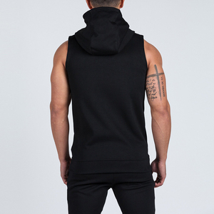 Sudadera sin mangas con capucha y cremallera para hombre, de felpa francesa, 80% algodón, ligera, lisa, estilo crop, informal, para otoño y gimnasio - Product Image 2
