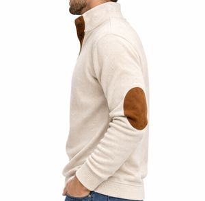 Suéter Casual Personalizado para Hombre, con Botones, Tejido de Punto, Parche Texturizado en el Codo, 100% Algodón, Corte Regular Cómodo con Contraste - Product Image 3