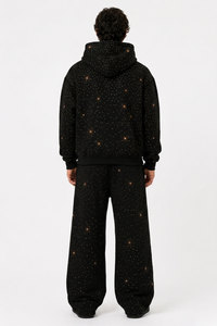 Conjuntos de Sudadera con Capucha Oversize Negra Personalizada con Pedrería Brillante y Pantalones Anchos de Felpa de Algodón Pesado Estilo Y2K Bling Fashion - Product Image 3