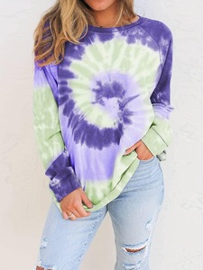 Sudadera de Manga Larga con Estampado Tie Dye para Mujer, Cuello Redondo, Informal, de Punto, Mezcla de Algodón, Corte Regular, con Bolsillos, Estilo Primavera - Product Image 2