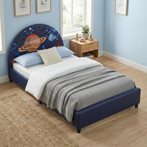 Cama Individual Tapizada para Niños Pequeños, Diseño Moderno, Estructura de Madera Resistente y Cómoda, Muebles para Dormitorio Escolar - Product Image 1