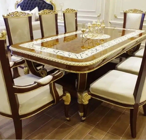 European 8-seater rich <b>brown</b> wooden dining <b>table</b> with carved scrollwork chairs and ornate pedestal, at wholesale prices. - Product Image 5