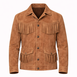 Unique Men’s Vintage Tan <b>Suede</b> Fringe Leather <b>Jacket</b> Western Cowboy Lace Up Style with Tassel Detailing Bulk Order - Product Image 4