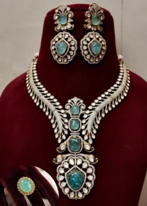 Exclusive Premium Quality Gold Plated Next To Real Moissanite Doublet Choker With Earrings & Adjustable Doublet <b>Ring</b> Set - Product Image 6