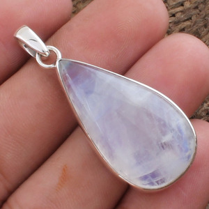 Collar de plata de ley 925 chapado en platino con colgante de piedra lunar arcoíris natural con engaste de bisel vintage, gema de fuego azul, hecho a mano - Product Image 2