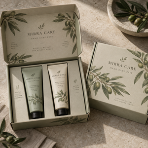 กล่องบรรจุภัณฑ์ไปรษณีย์ลูกฟูกพิมพ์ลายคู่สำหรับผลิตภัณฑ์ดูแลมือ MIRRA แบบกำหนดเอง - Product Image 1