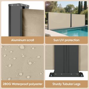 Toldos Laterales Retráctiles Beige de 276 x 71 Pulgadas, Impermeables y Resistentes a los Rayos UV, Pantalla de Privacidad Enrollable para Balcón - Product Image 4