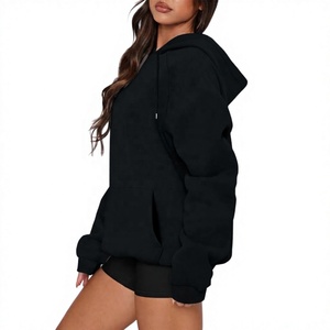 Sweat-shirt à capuche surdimensionné pour femme, en molleton de coton lourd, couleur unie violet, à manches longues, vente en gros - Product Image 2