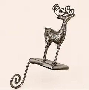 Metal Reindeer <b>Stocking</b> <b>Holder</b> with Embossed Design for Christmas Decoration - Product Image 1