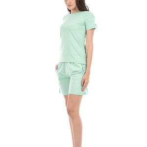 Women's Mint Green 2-Piece <b>Knitted</b> <b>Set</b> Short Sleeve T-Shirt With Pocket And Above Knee Shorts Casual Spring Summer Wear - Product Image 5
