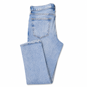 Jean en denim uni à taille mi-haute et coupe droite, délavé moyen, en coton léger, style décontracté pour homme, hiver et été - Product Image 4