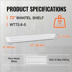 Mensola per Caminetto in Legno Naturale 183 x 20 x 13 cm, Montaggio a Parete, Stile Rustico, Capacità di Carico 22 kg, Scaffali Espositivi - Product Image 3
