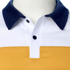 Men's Short Sleeve Striped Polo Shirt Color Blocked Knitted Casual Design Regular Fit <b>White</b> Navy Yellow - Product Image 6
