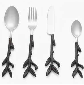 Ensemble de couverts en acier inoxydable de qualité supérieure avec manche noir, design élégant, parfait pour les restaurants, les desserts et les mariages. - Product Image 1
