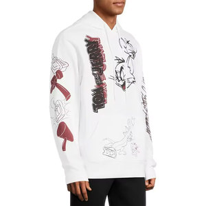 Sweat-shirt à capuche pour homme avec imprimé de dessin animé Tom et Jerry, coupe classique, coton blanc, décontracté, vente en gros, personnalisable, pour la salle de sport - Product Image 2