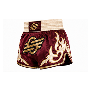 Shorts de boxe unisexes pour adultes, couleur bordeaux, design flamme dorée, coupe classique, légers, durables, coupe-vent, séchage rapide, vêtements de sport de combat - Product Image 2