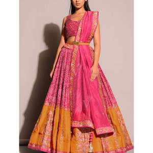 FB Designer Bandhani Look Mujer Pink Lehenga Choli con Dori Thread Sequence Work Talla M - Product Image 3