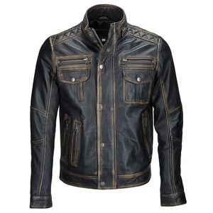 Veste de moto en cuir véritable pour homme, fermeture éclair, style motard, vêtement d'automne, coupe classique - Product Image 1