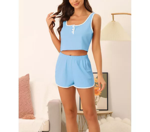 Women's Summer Ribbed Crop Sleeveless Tank Top and Shorts Lounge Pajamas <b>Sets</b> Loungewear for Women Intimates Clothing - Product Image 4
