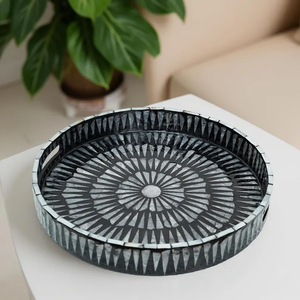 <b>Black</b> Mother of Pearl Inlay Tray, <b>Round</b> Decorative Serving Tray, Luxury <b>Coffee</b> <b>Table</b> Decor, Handmade by blossom craft - Product Image 3