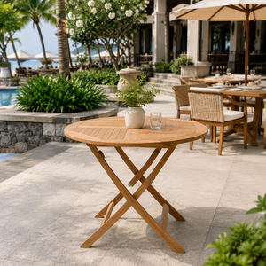 Teak <b>Folding</b> <b>Table</b> Outdoor Round Wooden <b>Garden</b> Patio Bistro <b>Table</b> for Restaurants Cafes Resorts Hotels and Home Terrace Use - Product Image 4