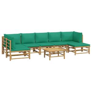 Ensemble de salon de jardin en bambou naturel avec coussins verts - Product Image 3