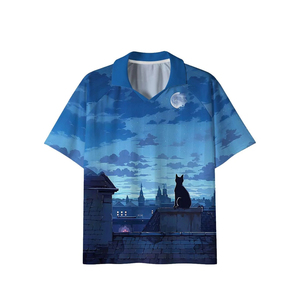 Unisex Full Print Night Sky Cat Rooftop Short Sleeve Polo Shirt Breathable <b>Polyester</b> Regular Fit All Seasons - Product Image 1