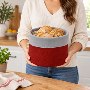 Panier à pain en jute teint en coton recyclé rouge 24x20x20 cm 225 GSM Organisateur Paniers cadeaux Vente en gros OEM Marque privée ANKJ035-DYED-R - Product Image 3